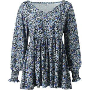 Floral Print Long Sleeve Blouse With Elastic Cuffs & Flowy Hemline, size XL, NWT